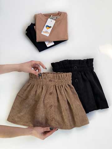 Детская кожаная юбка для девочки Трапеция черная тм Viollen